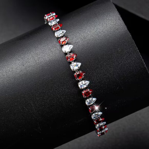 925 Silver 7" Womens 1ct Diamond 2ct Red Ruby Gemstone Tennis Bracelet Jewelry - Picture 2 of 7
